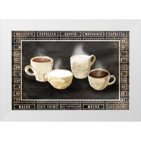 Row Of Coffee White Modern Wood Framed Art Print by OnRei