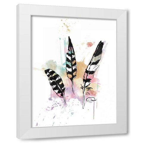 Calm Three Feathers White Modern Wood Framed Art Print by OnRei