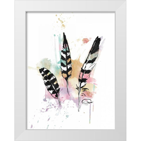 Calm Three Feathers White Modern Wood Framed Art Print by OnRei