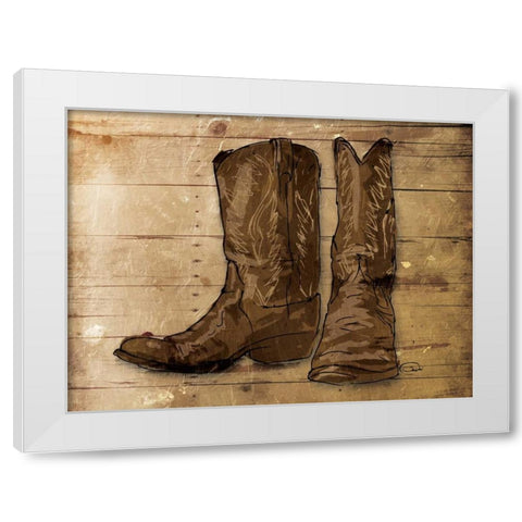 Sketched Boots White Modern Wood Framed Art Print by OnRei