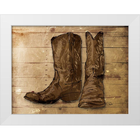 Sketched Boots White Modern Wood Framed Art Print by OnRei