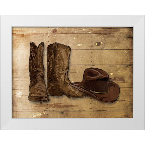 Sketched Hat And Boots White Modern Wood Framed Art Print by OnRei