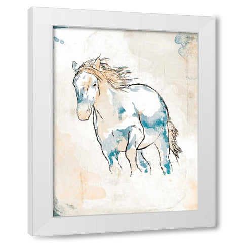 Running Horse Blue White Modern Wood Framed Art Print by OnRei