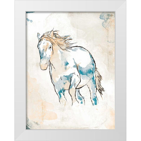 Running Horse Blue White Modern Wood Framed Art Print by OnRei