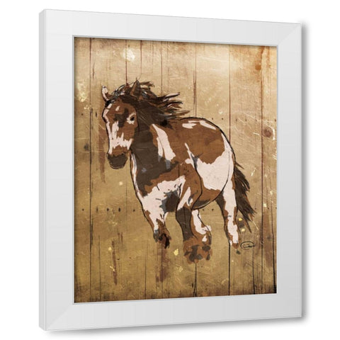 Running Horse White Modern Wood Framed Art Print by OnRei