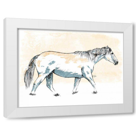 Walking Horse Blue White Modern Wood Framed Art Print by OnRei