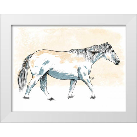 Walking Horse Blue White Modern Wood Framed Art Print by OnRei