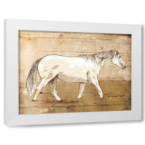 Walking Horse White Modern Wood Framed Art Print by OnRei