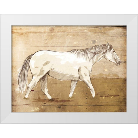 Walking Horse White Modern Wood Framed Art Print by OnRei