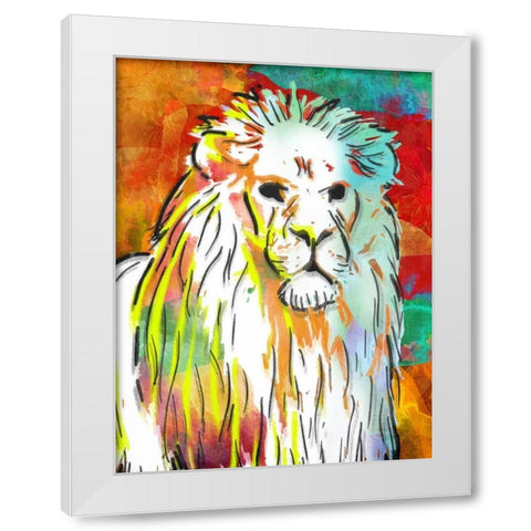 Vibrant Lion White Modern Wood Framed Art Print by OnRei