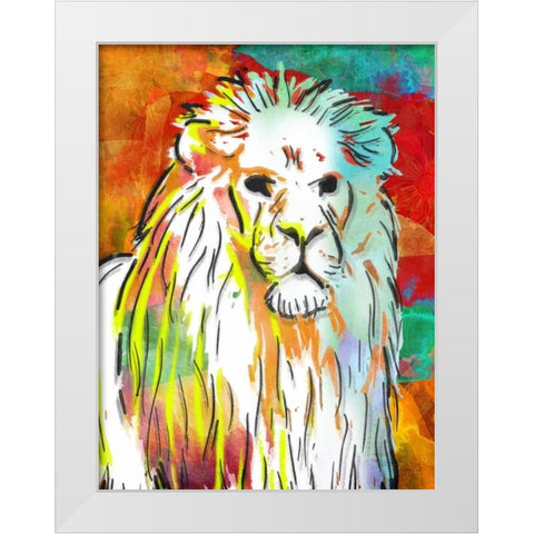 Vibrant Lion White Modern Wood Framed Art Print by OnRei