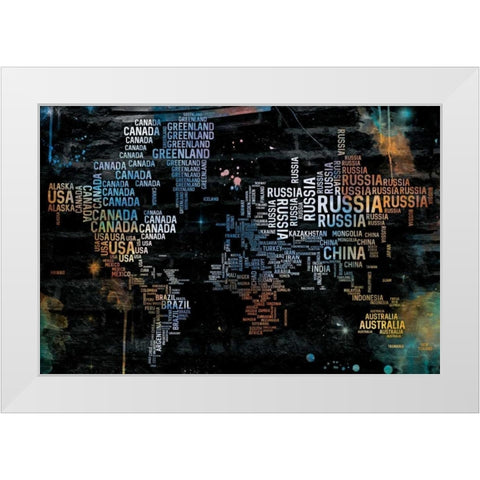 World Text Map White Modern Wood Framed Art Print by OnRei