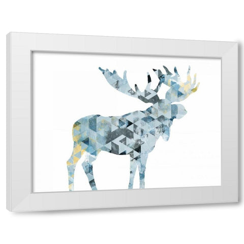 Blue Moose Triangles White Modern Wood Framed Art Print by OnRei