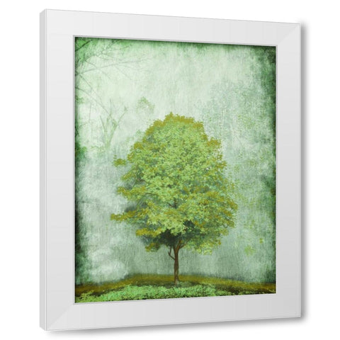 Green Tree White Modern Wood Framed Art Print by OnRei