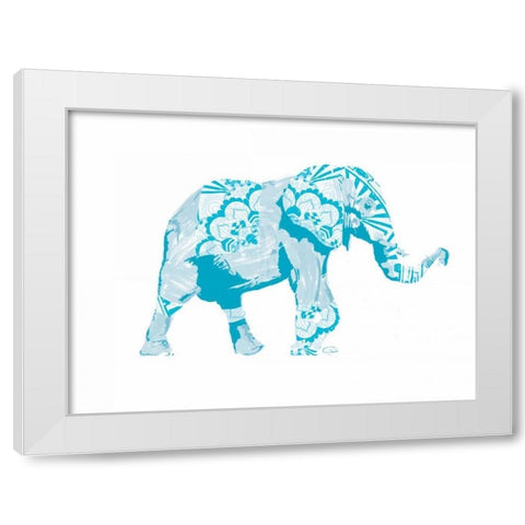 Blue Mandala Elephant White Modern Wood Framed Art Print by OnRei