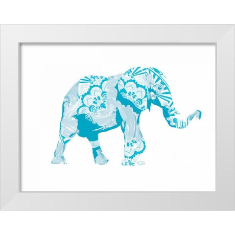 Blue Mandala Elephant White Modern Wood Framed Art Print by OnRei