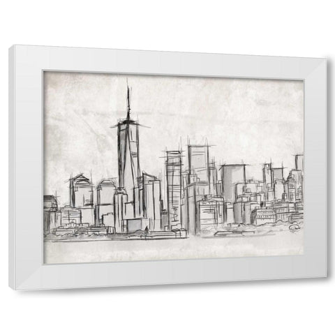 NY Skyline White Modern Wood Framed Art Print by OnRei