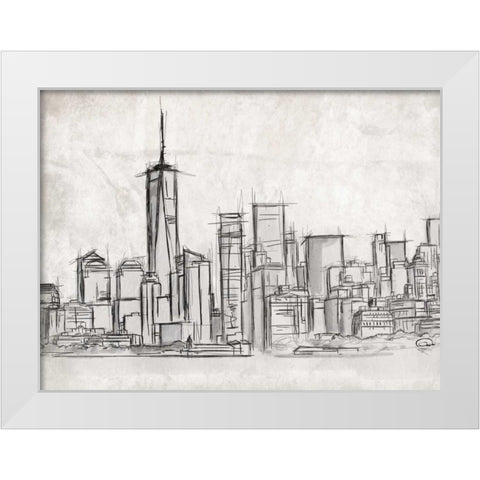 NY Skyline White Modern Wood Framed Art Print by OnRei