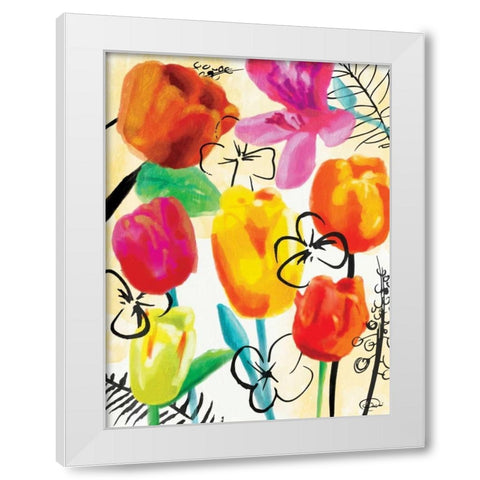 Floral Water Ink White Modern Wood Framed Art Print by OnRei