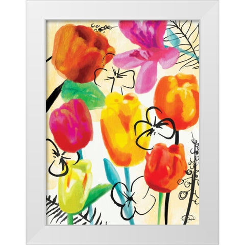 Floral Water Ink White Modern Wood Framed Art Print by OnRei