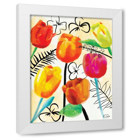 Floral Water Ink Mate White Modern Wood Framed Art Print by OnRei