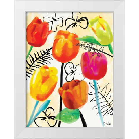 Floral Water Ink Mate White Modern Wood Framed Art Print by OnRei