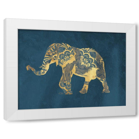 Navy Gold Elephant White Modern Wood Framed Art Print by OnRei