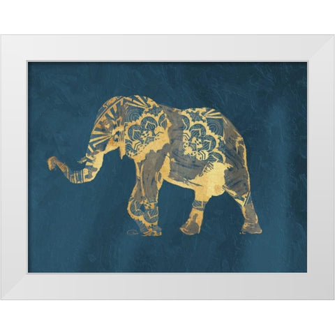 Navy Gold Elephant White Modern Wood Framed Art Print by OnRei