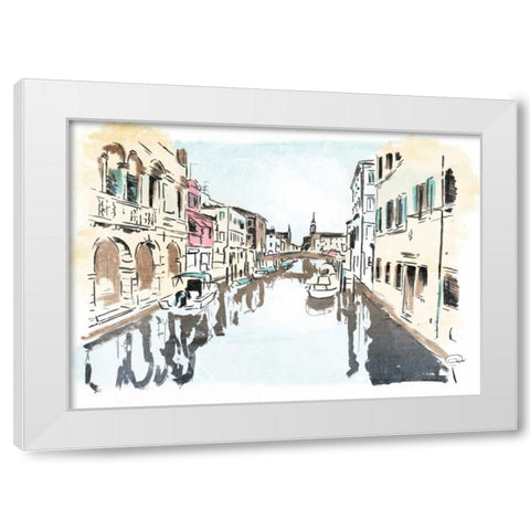 Venice In Ink White Modern Wood Framed Art Print by OnRei