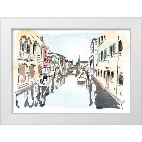 Venice In Ink White Modern Wood Framed Art Print by OnRei