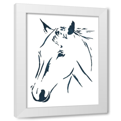 Blue Horse White Modern Wood Framed Art Print by OnRei