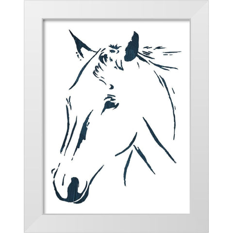 Blue Horse White Modern Wood Framed Art Print by OnRei