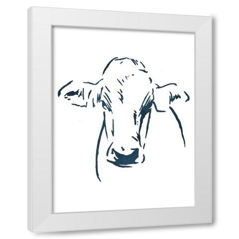 Blue Cow White Modern Wood Framed Art Print by OnRei