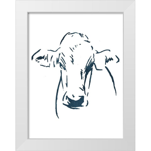 Blue Cow White Modern Wood Framed Art Print by OnRei