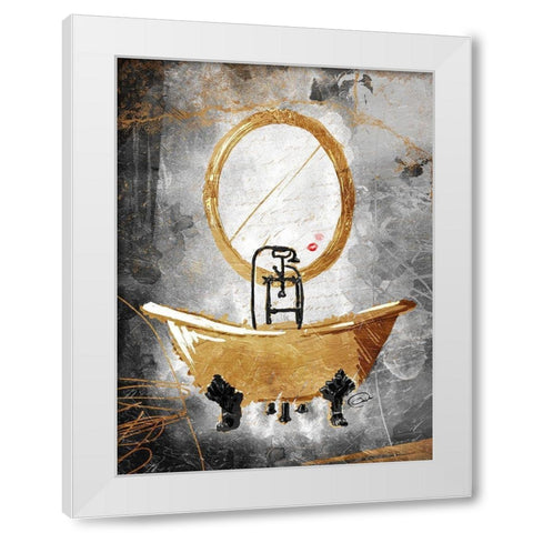 Golden Relaxation White Modern Wood Framed Art Print by OnRei