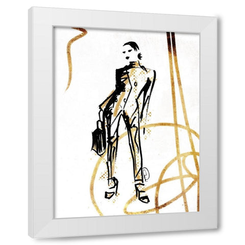 Golden Runway Stance White Modern Wood Framed Art Print by OnRei