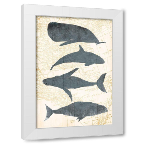 Whale Map White Modern Wood Framed Art Print by OnRei