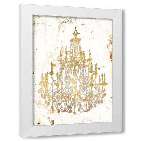 Golden Chandeliers White Modern Wood Framed Art Print by OnRei