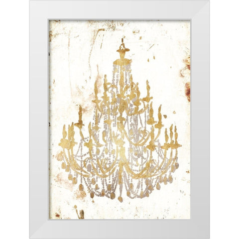 Golden Chandeliers White Modern Wood Framed Art Print by OnRei