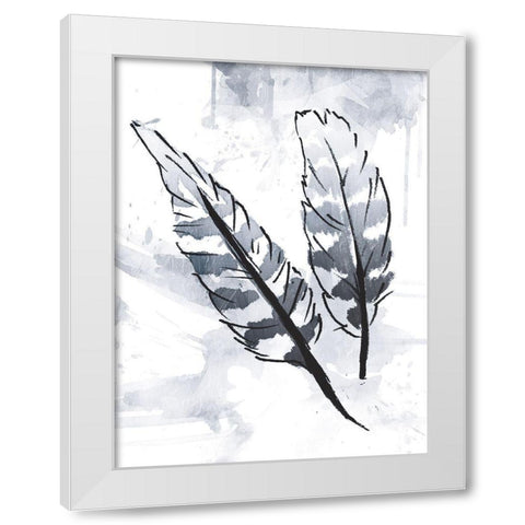 Silver Feathers White Modern Wood Framed Art Print by OnRei