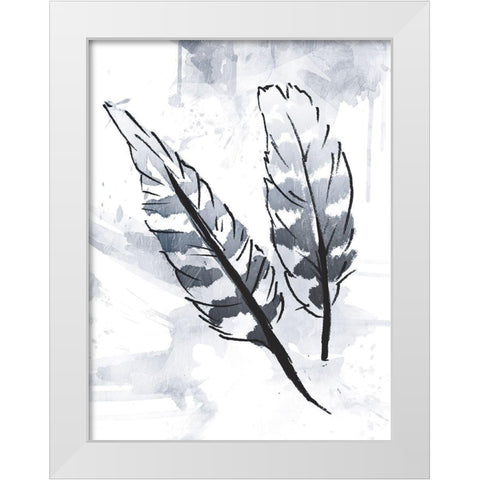 Silver Feathers White Modern Wood Framed Art Print by OnRei