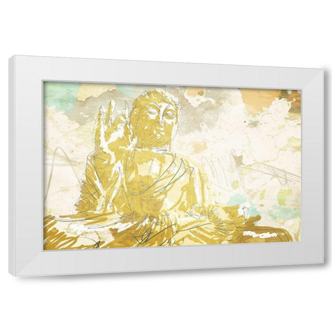 Meditate Gold White Modern Wood Framed Art Print by OnRei