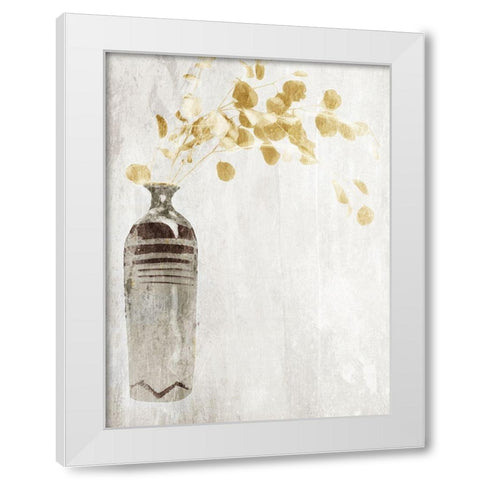 Yellow Flowers In Vase White Modern Wood Framed Art Print by OnRei