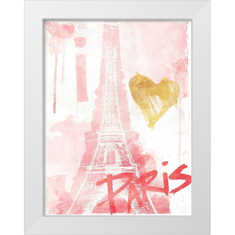 I Love Paris Blush White Modern Wood Framed Art Print by OnRei