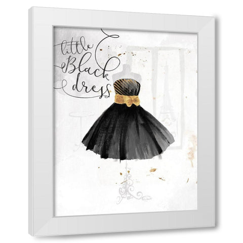 Little Black Gold Dress White Modern Wood Framed Art Print by OnRei