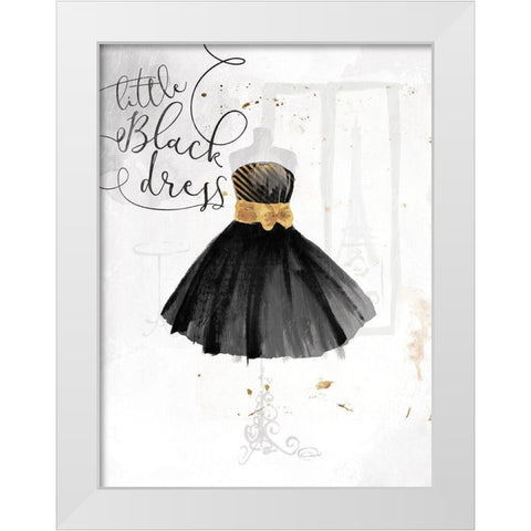 Little Black Gold Dress White Modern Wood Framed Art Print by OnRei