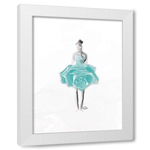 Teal Rose Ballerina White Modern Wood Framed Art Print by OnRei