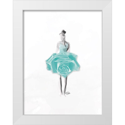 Teal Rose Ballerina White Modern Wood Framed Art Print by OnRei