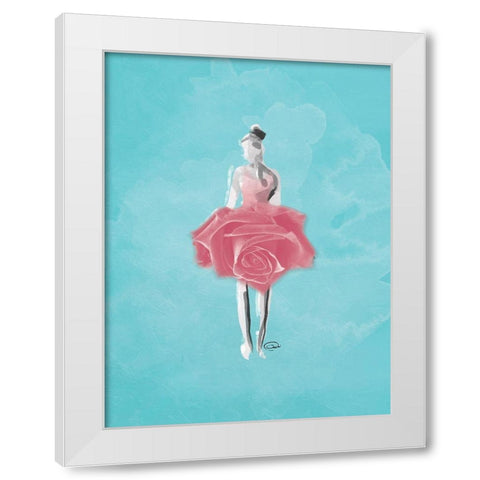 Teal Rose Ballerina Background White Modern Wood Framed Art Print by OnRei