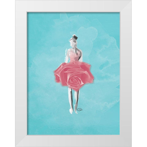 Teal Rose Ballerina Background White Modern Wood Framed Art Print by OnRei